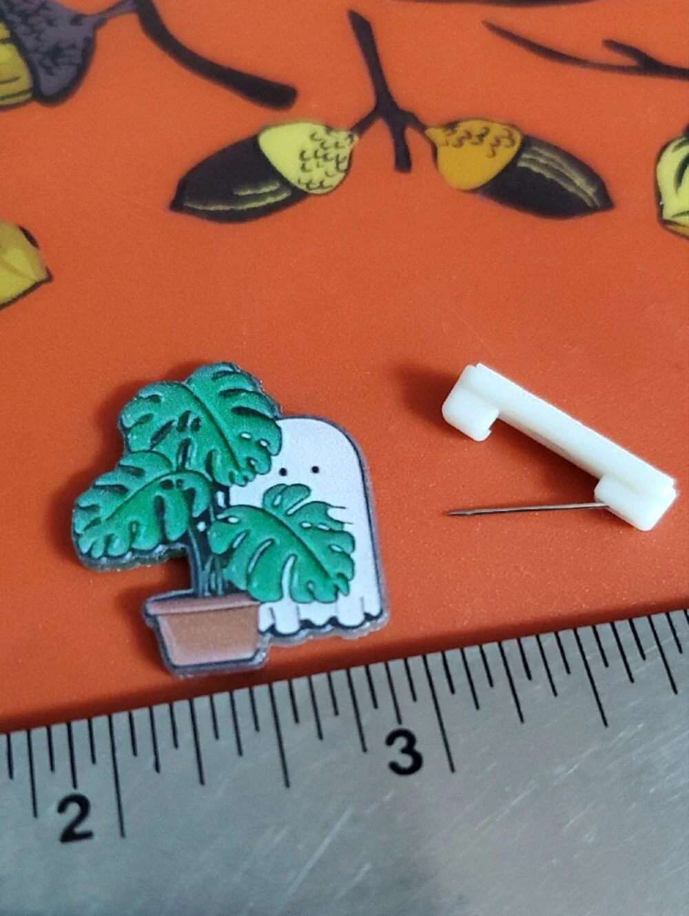 Ghost Hiding Behind Monstera Acrylic Pin - Green & White